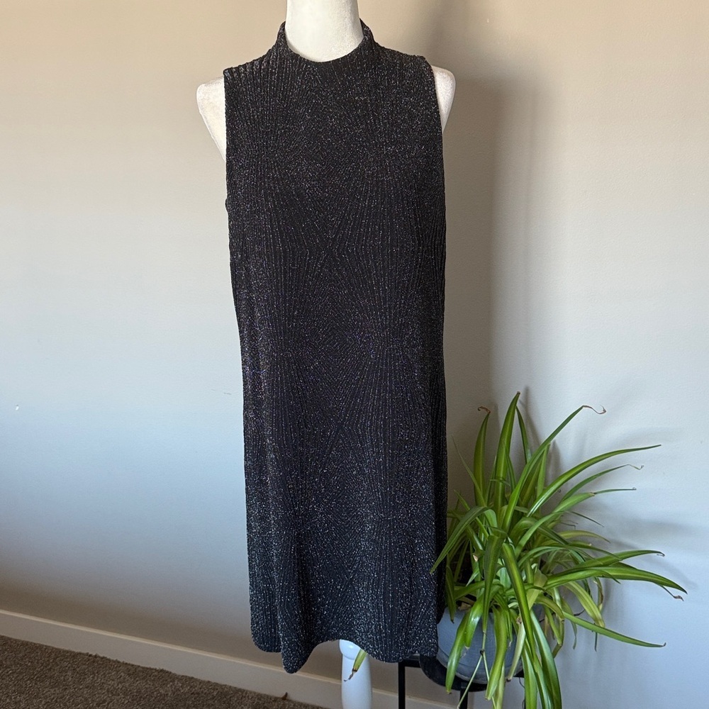 ECI Black Knit Dress w Shimmer SZ XL lined holiday NYE sparkly geometric evening